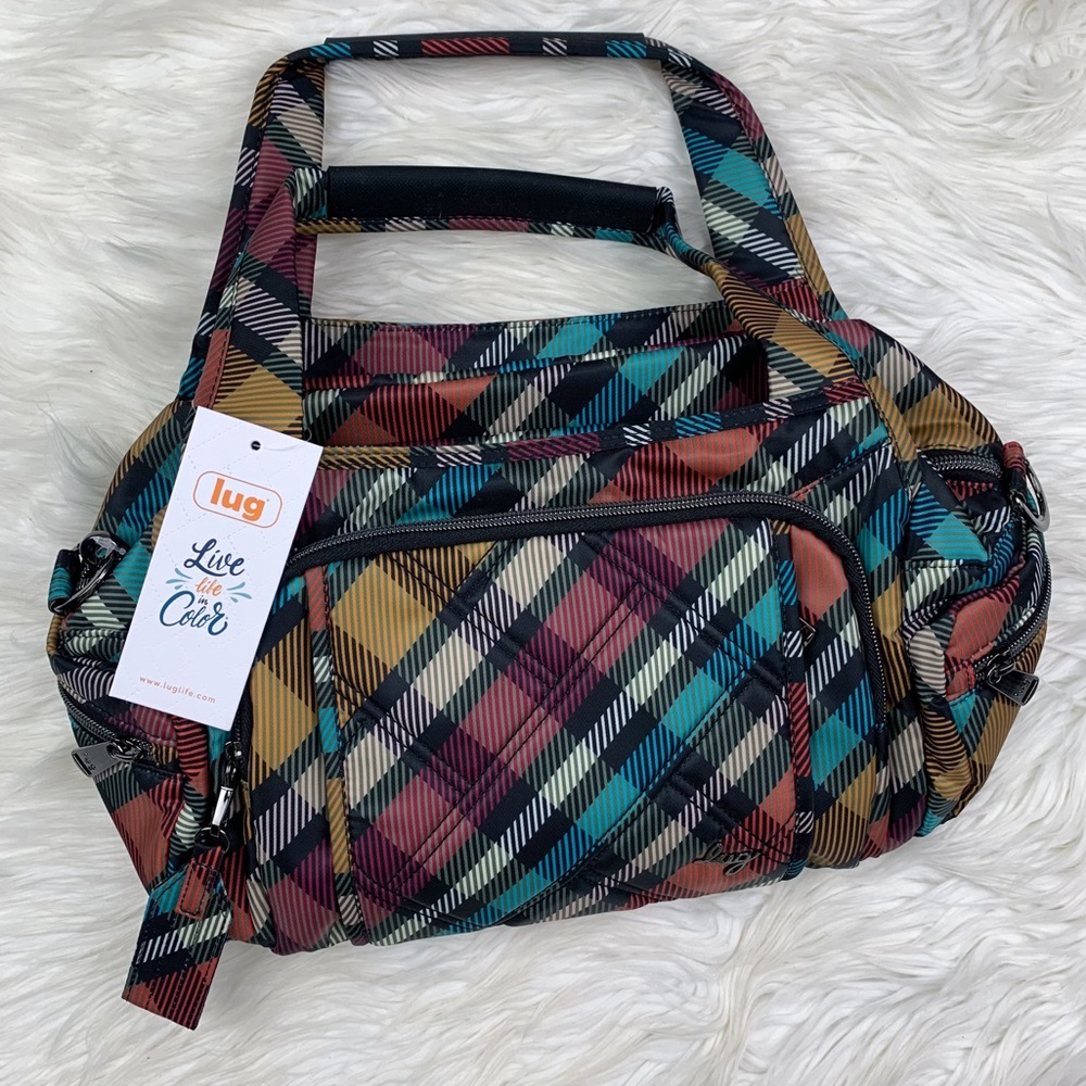 Lug Rumble Satchel Bag Playful Plaid Autumn NEW RFID Crossbody Rainbow Quilted - Picture 2 of 12